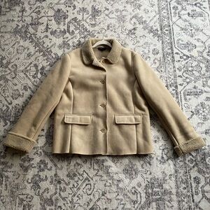 Vtg Y2K Lands End Tan Faux Suede Sherpa Fleece Lined Soft Barn Coat Jacket 14/16
